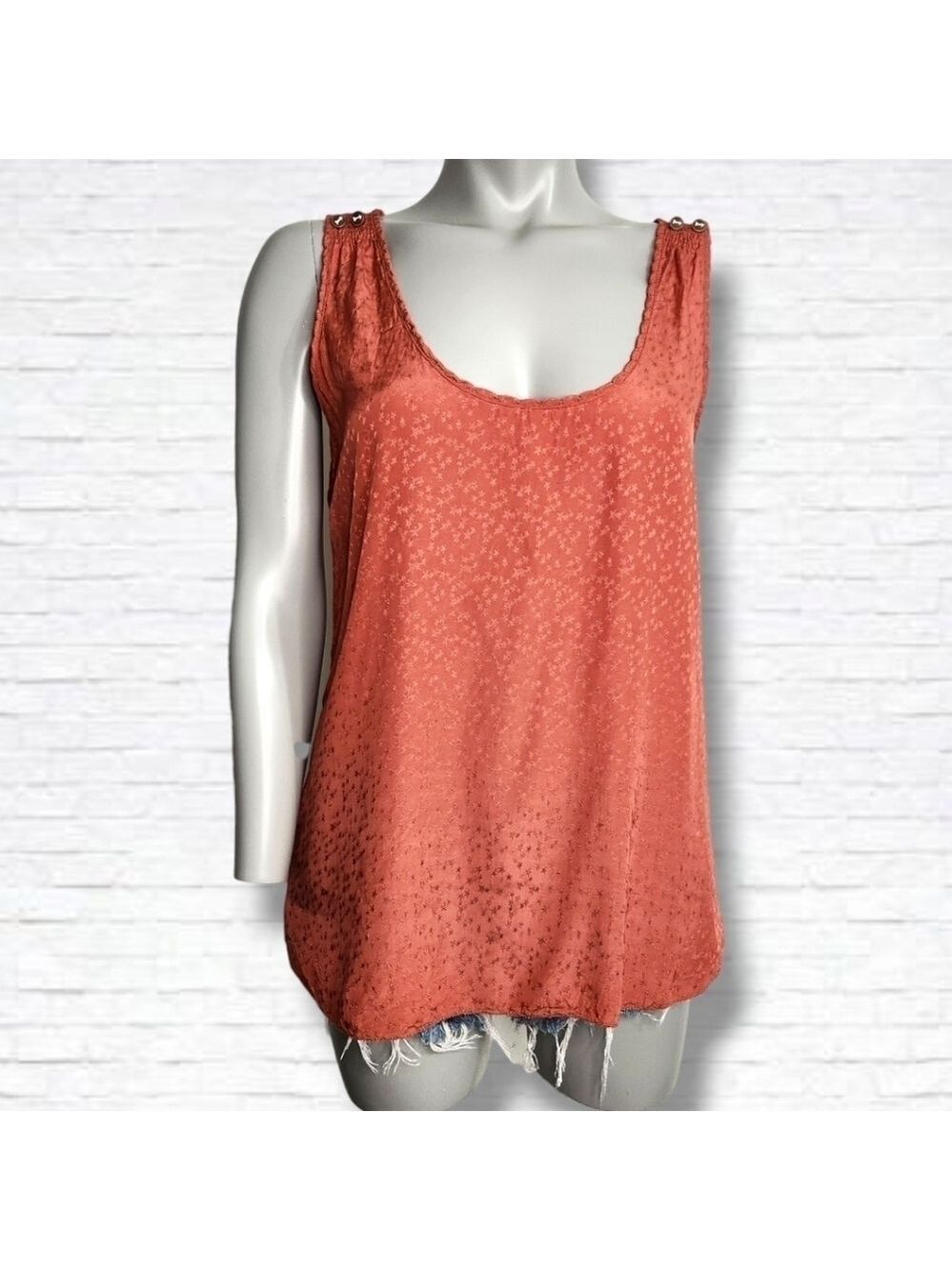 Maison Scotch "Star de la Saison" Coral Star Print Sleeveless Blouse Size 3/US L